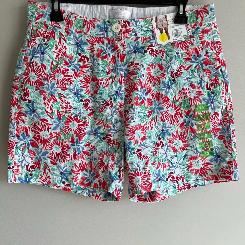 NWT Stella Parker women’s floral blue green cotton blend shorts size 10
